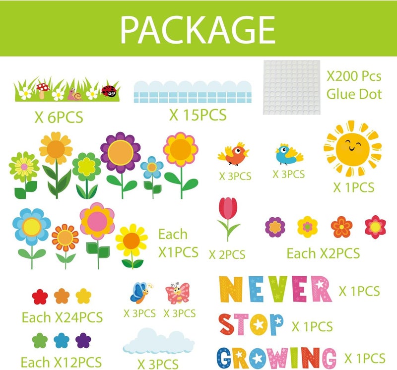 Joffetii Spring Bulletin Board Decorations - 168Pcs Spring Classroom Decorations Spring Cutouts with Grass Bulletin Board Borders for Home Chalkboard Wall Door Decor - Image 3